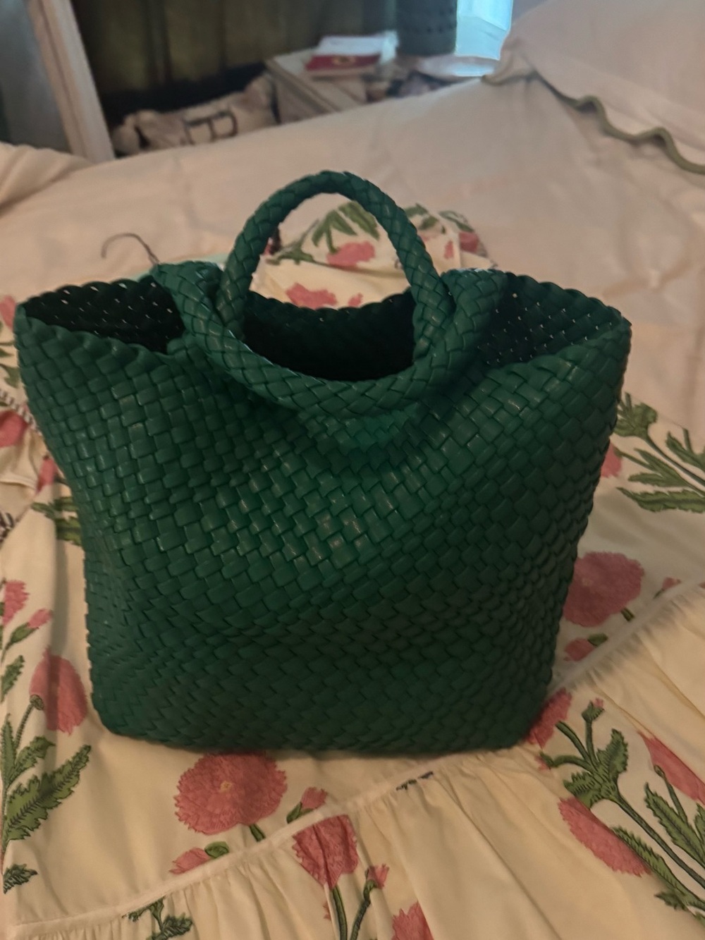 Amazon Woven Tote Bag in Emerald Green